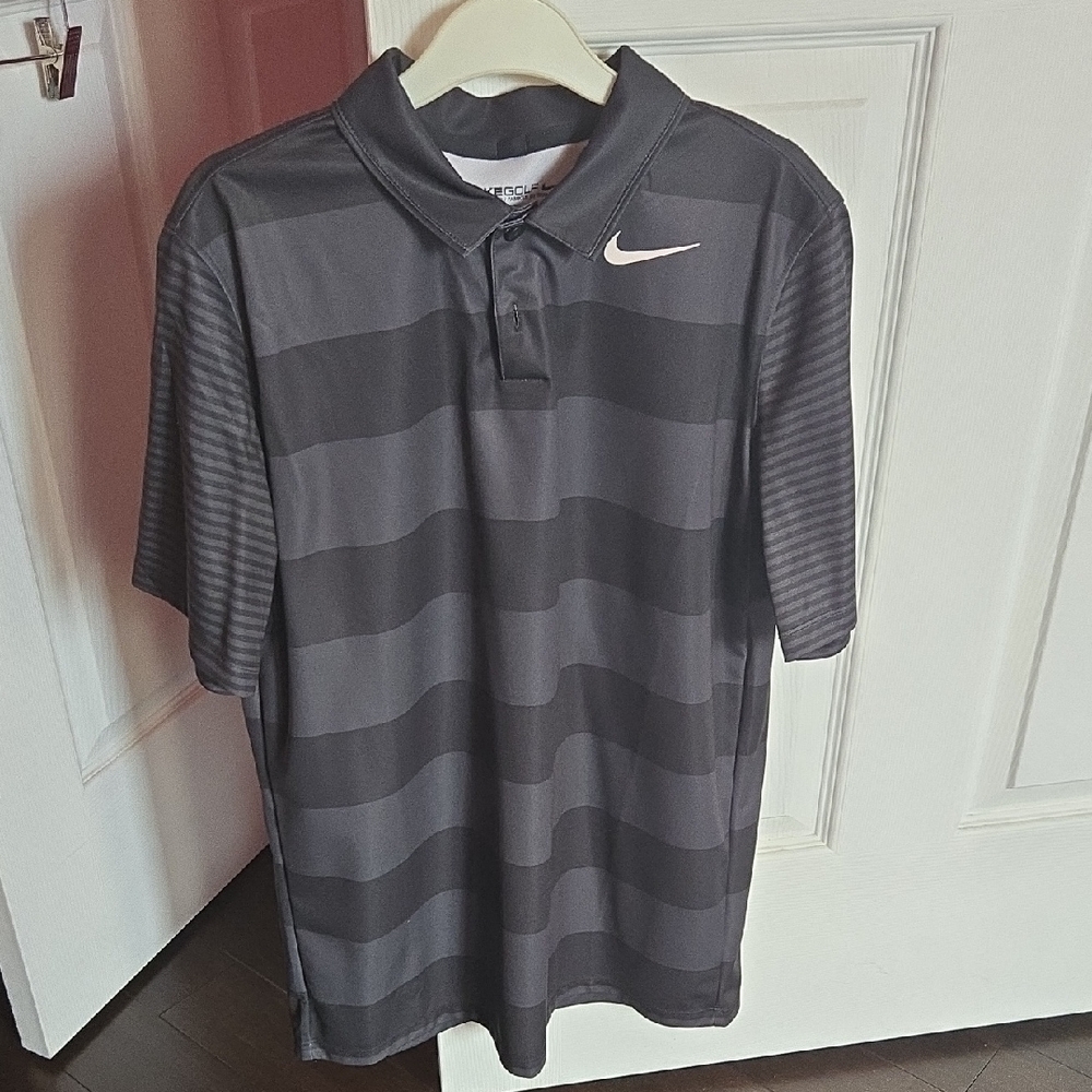Nike Gray & Black Striped Dri-FIT Polo